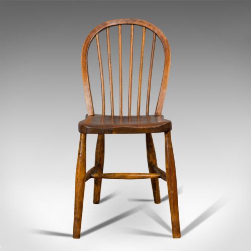 fig 1. Antique Stick Back Chair, English, Elm, Beech, Station Seat, Victorian, C.1870