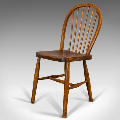 fig 2. Antique Stick Back Chair, English, Elm, Beech, Station Seat, Victorian, C.1870