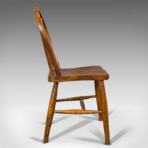 fig 3. Antique Stick Back Chair, English, Elm, Beech, Station Seat, Victorian, C.1870