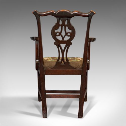 fig 4. Antique Carver Chair, English, Mahogany, Needlepoint, Elbow, Chippendale Style