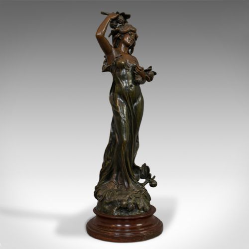 Antique Female Figure, French, Bronze Spelter, Statue, Art Nouveau, Circa 1920