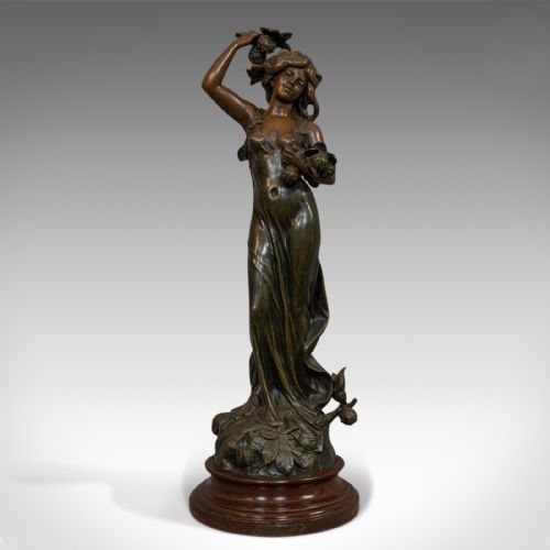 fig 1. Antique Female Figure, French, Bronze Spelter, Statue, Art Nouveau, Circa 1920