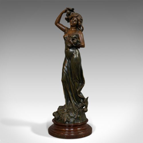 fig 2. Antique Female Figure, French, Bronze Spelter, Statue, Art Nouveau, Circa 1920