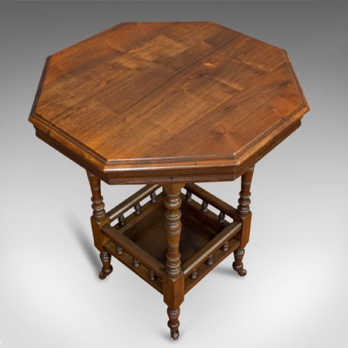 fig 2. Antique Lamp Table, English, Walnut, Octagonal, Side, Games, Edwardian, C.1910