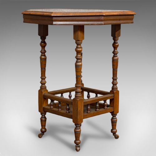 fig 4. Antique Lamp Table, English, Walnut, Octagonal, Side, Games, Edwardian, C.1910