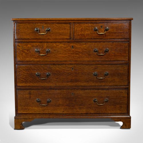 fig 1. Antique Chest of Drawers, English, Oak, Tallboy, Early Victorian, Circa 1840