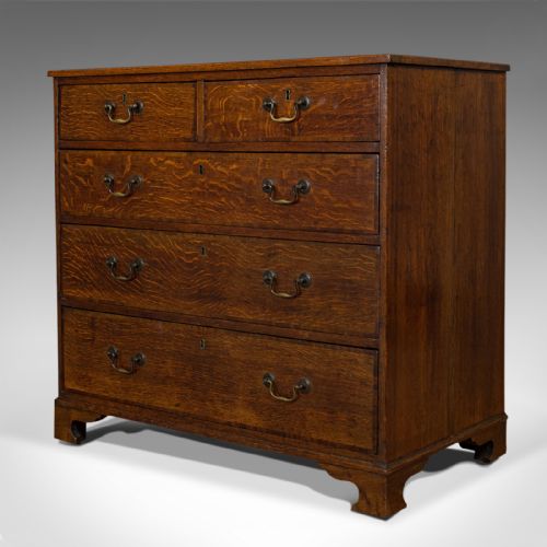 fig 2. Antique Chest of Drawers, English, Oak, Tallboy, Early Victorian, Circa 1840