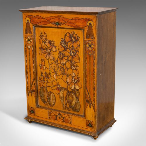 fig 3. Small Antique Smoker's Cabinet, English, Pokerwork, Caddy, Art Nouveau, C.1890