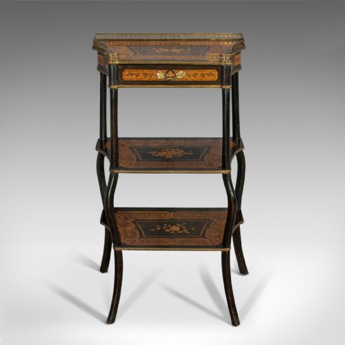 fig 1. Antique Etagere, Italian, Mahogany, Boxwood, 3 Tier Whatnot, Victorian, C.1900