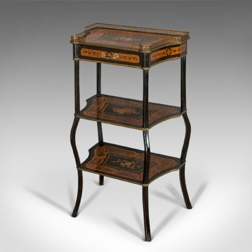 fig 2. Antique Etagere, Italian, Mahogany, Boxwood, 3 Tier Whatnot, Victorian, C.1900