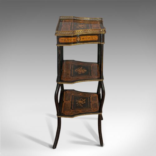 fig 3. Antique Etagere, Italian, Mahogany, Boxwood, 3 Tier Whatnot, Victorian, C.1900