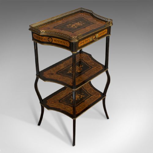 fig 4. Antique Etagere, Italian, Mahogany, Boxwood, 3 Tier Whatnot, Victorian, C.1900
