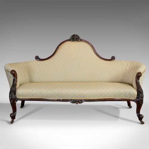 fig 1. Antique Spoon Back Sofa, English, Walnut, 2 Seat Settee, Early Victorian, 1840