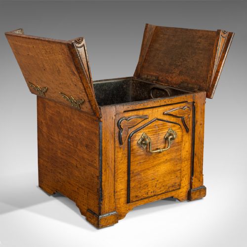 fig 1. Antique Purdonium, Scottish, Oak, Brass, Fireside, Coal Bin, Victorian, C.1870