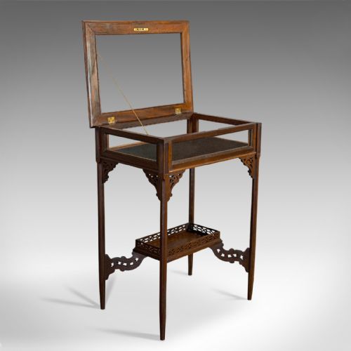 fig 1. Antique Bijouterie Table, English, Walnut, Glass, Display, Edwardian, Circa 1910