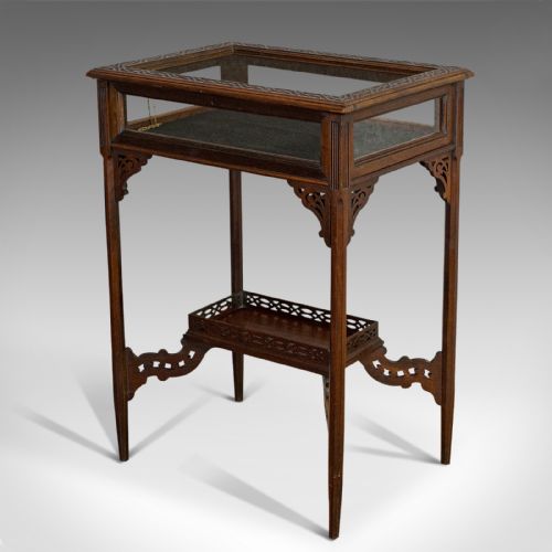 fig 2. Antique Bijouterie Table, English, Walnut, Glass, Display, Edwardian, Circa 1910