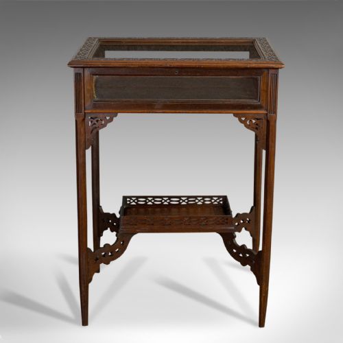 fig 3. Antique Bijouterie Table, English, Walnut, Glass, Display, Edwardian, Circa 1910
