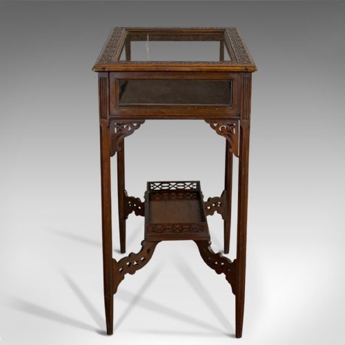 fig 5. Antique Bijouterie Table, English, Walnut, Glass, Display, Edwardian, Circa 1910