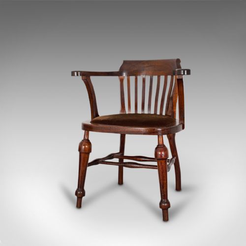 fig 3. Antique Captain's Chair, English, Mahogany, Armchair, Seat, Edwardian, C.1910