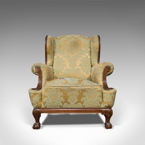 fig 1. Antique Wing-Back Arm Chair, English, Fireside, Lounge, Seat, Edwardian, 1910