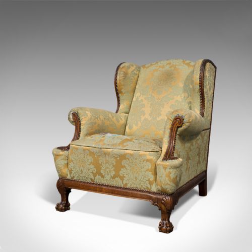 fig 2. Antique Wing-Back Arm Chair, English, Fireside, Lounge, Seat, Edwardian, 1910