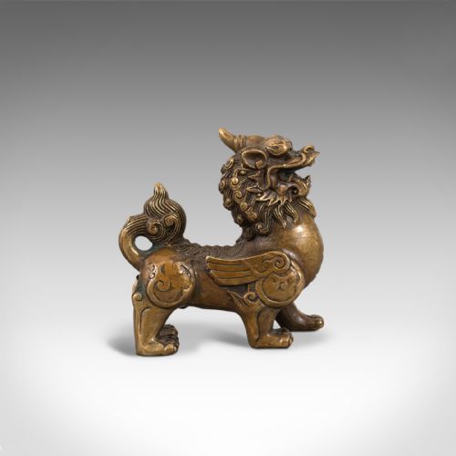 fig 1. Small Antique Pixiu Statue, Oriental, Brass, Mythology, Figure, Victorian, 1900