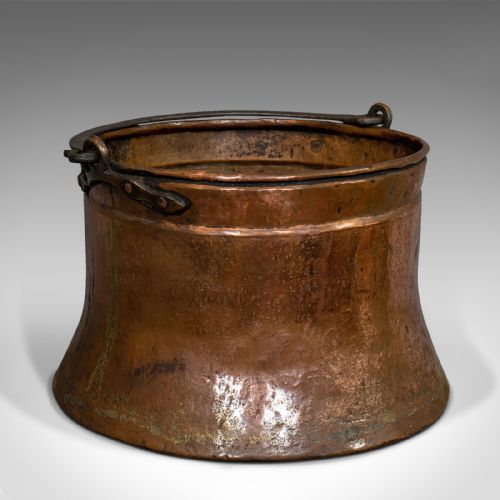 Large, Antique Fire Bucket, English, Copper, Fireside, Log, Cauldron, Georgian