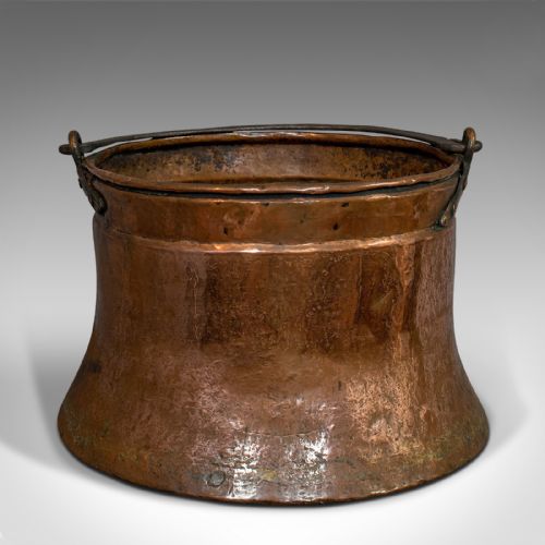 fig 1. Large, Antique Fire Bucket, English, Copper, Fireside, Log, Cauldron, Georgian