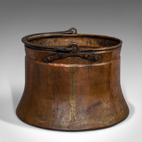 fig 3. Large, Antique Fire Bucket, English, Copper, Fireside, Log, Cauldron, Georgian