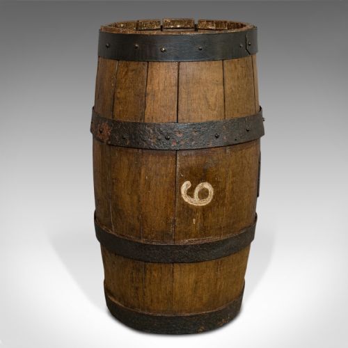 fig 3. Antique Coopered Whiskey Barrel, English, Oak, Oval, Stick Stand, Victorian