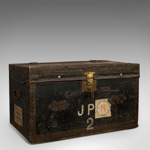 Antique Explorer's Portmanteau, English, Canvas, Travel, Trunk, Chest, Victorian