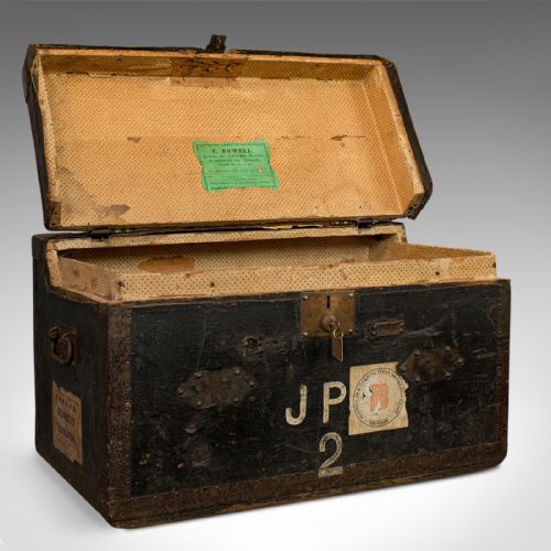 fig 1. Antique Explorer's Portmanteau, English, Canvas, Travel, Trunk, Chest, Victorian