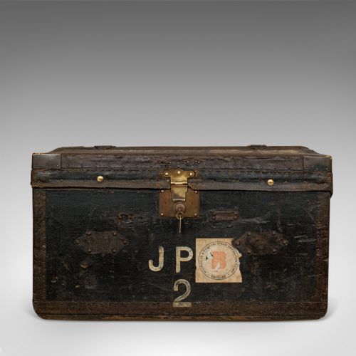 fig 2. Antique Explorer's Portmanteau, English, Canvas, Travel, Trunk, Chest, Victorian