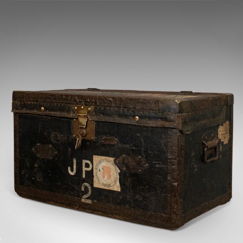 fig 3. Antique Explorer's Portmanteau, English, Canvas, Travel, Trunk, Chest, Victorian
