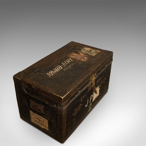 fig 5. Antique Explorer's Portmanteau, English, Canvas, Travel, Trunk, Chest, Victorian