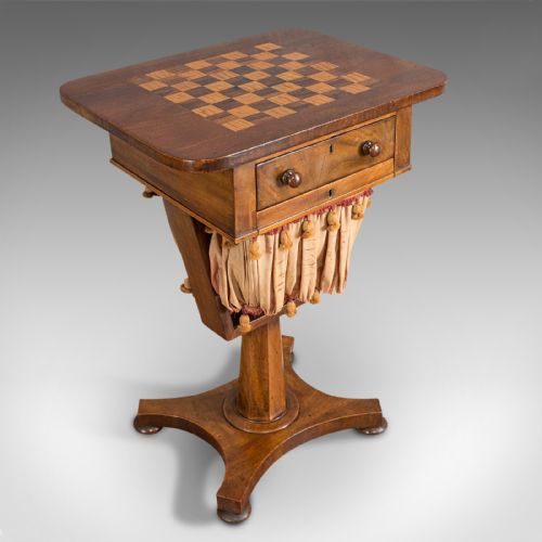 Antique Games Table, English, Mahogany, Chess, Workstation, Victorian, 1860