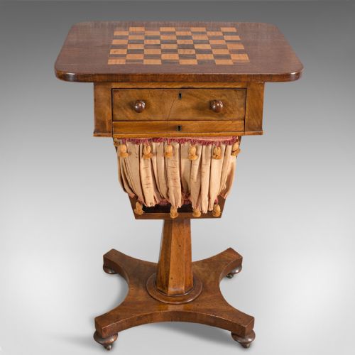 fig 1. Antique Games Table, English, Mahogany, Chess, Workstation, Victorian, 1860