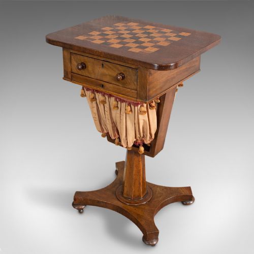 fig 2. Antique Games Table, English, Mahogany, Chess, Workstation, Victorian, 1860