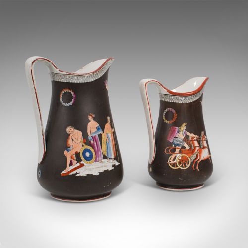 Antique Pair, Decorative Pouring Jugs, English, Ceramic, Serving Ewer, Victorian