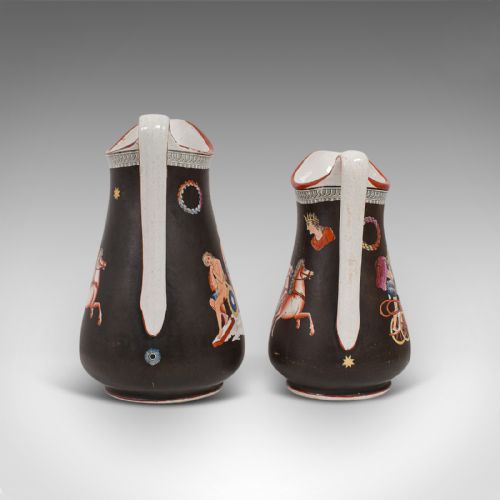 fig 3. Antique Pair, Decorative Pouring Jugs, English, Ceramic, Serving Ewer, Victorian