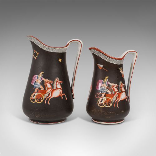fig 5. Antique Pair, Decorative Pouring Jugs, English, Ceramic, Serving Ewer, Victorian