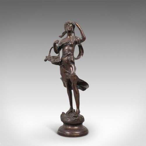 fig 1. Tall Antique Female Statue, Italian, Bronze, Sculpture, Girl, Victorian, C.1900
