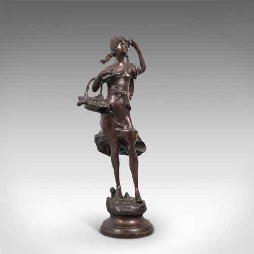 fig 2. Tall Antique Female Statue, Italian, Bronze, Sculpture, Girl, Victorian, C.1900