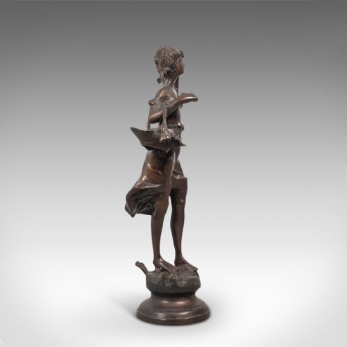 fig 3. Tall Antique Female Statue, Italian, Bronze, Sculpture, Girl, Victorian, C.1900