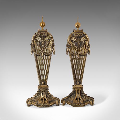 fig 4. Rare, Pair Of, Antique Peacock Fire Screens, English, Brass, Fireside, Victorian