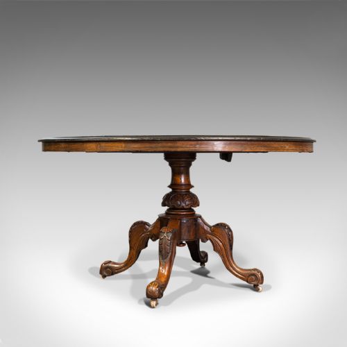 fig 1. Antique Breakfast Table, English, Walnut, Mahogany, Tilt Top, Oval, Victorian