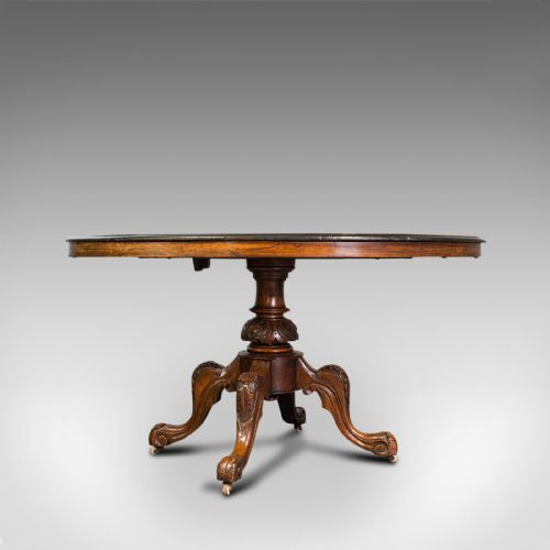 fig 4. Antique Breakfast Table, English, Walnut, Mahogany, Tilt Top, Oval, Victorian