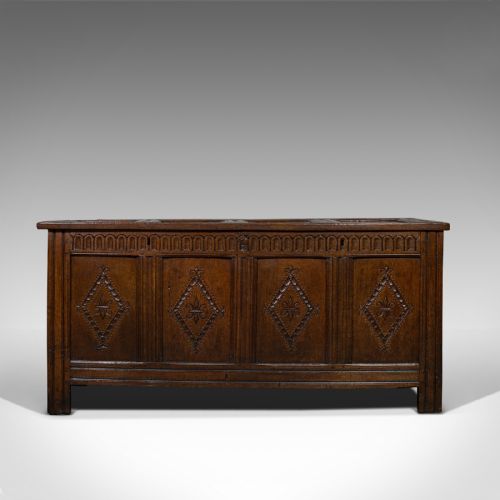 fig 2. Antique Charles II Coffer, English Oak Plank Chest, 17th Century Trunk, c.1680