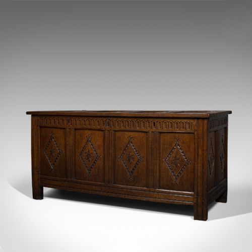 fig 3. Antique Charles II Coffer, English Oak Plank Chest, 17th Century Trunk, c.1680