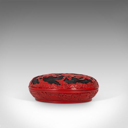 Antique Circular Box, Chinese, Cinnabar, Decorative Tray, Qing Dynasty, C.1900